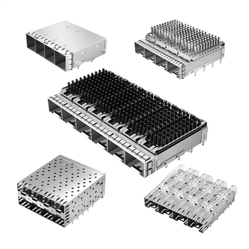 TE 2198228-3 SFP+ Cage Ganged (1 x 6) con dissipatore di calore, foro passante a pressione, angolo retto c