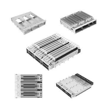 TE 2170740-4 QSFP28 Jaula acoplada (1 x 3) con disipador de calor, orificio pasante, ángulo recto, ajuste a presión, tubo de luz blindado EMI