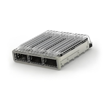 TE 4-2170769-4 QSFP28 Jaula acoplada (1 x 3) con disipador de calor, orificio pasante, ángulo recto, ajuste a presión, tubo de luz blindado EMI