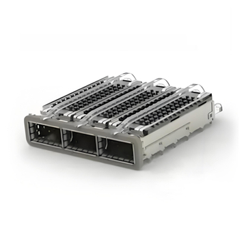 TE 2170769-1 QSFP28 Jaula acoplada (1 x 3) con disipador de calor, orificio pasante, ángulo recto, ajuste a presión, tubo de luz blindado EMI