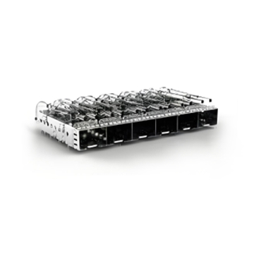 TE 2143294-1 SFP+ Cage 1 x 6 Foro passante Angolo retto Tubo luminoso schermato EMI a pressione