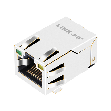LPJ19394ABNL 10/100 Base-T SMT RJ45 مقبس توصيل مزود بمغناطيس مدمج، طرف التوصيل لأعلى، مؤشر LED أخضر/أصفر