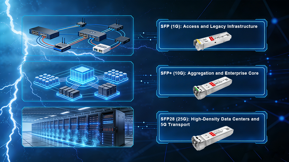 SFP vs. SFP+ vs. SFP28: Use Cases and Compatibility Rules