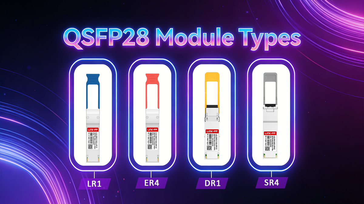 QSFP28 Module Types: (100GBASE-SR4, 100GBASE-LR4, 100G-CWDM4, 100G-PSM4, 100GBASE-ER4, 100GBASE-ZR4, 100GBASE-DR1/FR1,100G-SWDM4, 100G-BiDi)