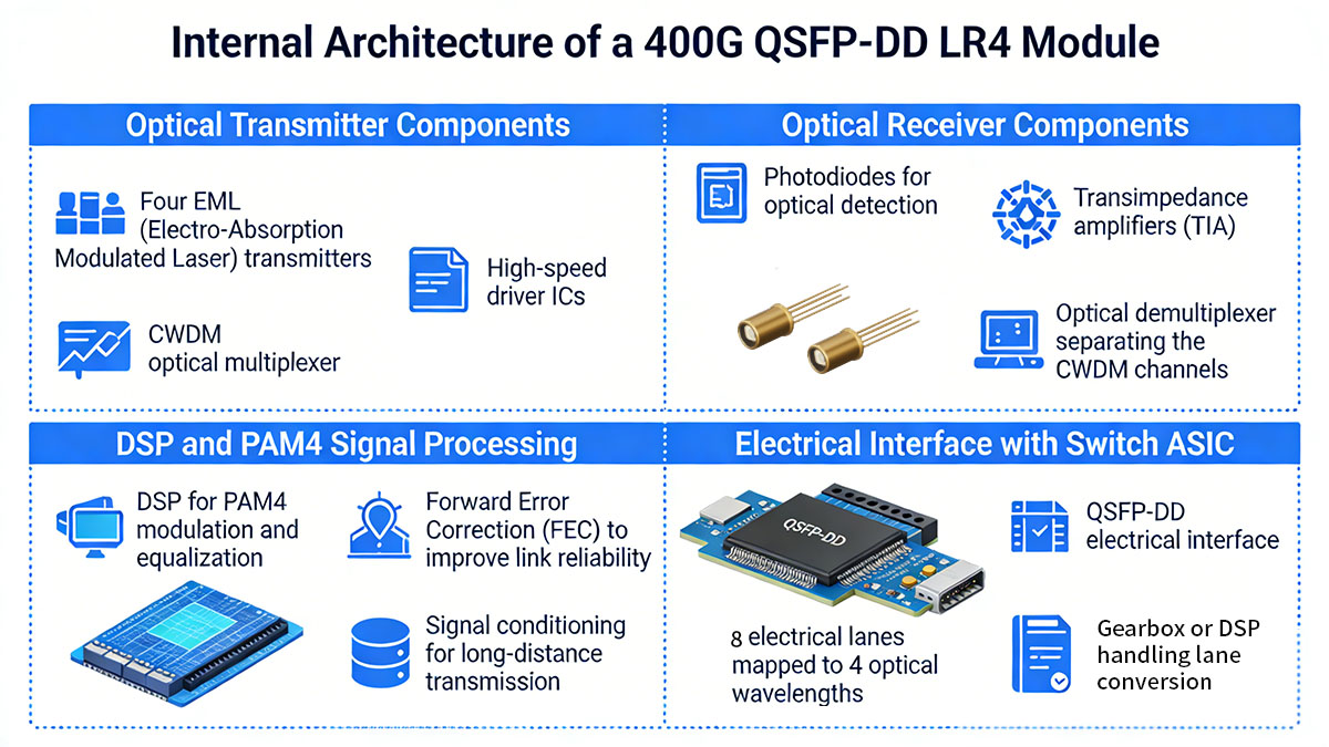 Internal Architecture of a 400G QSFP-DD LR4 Module